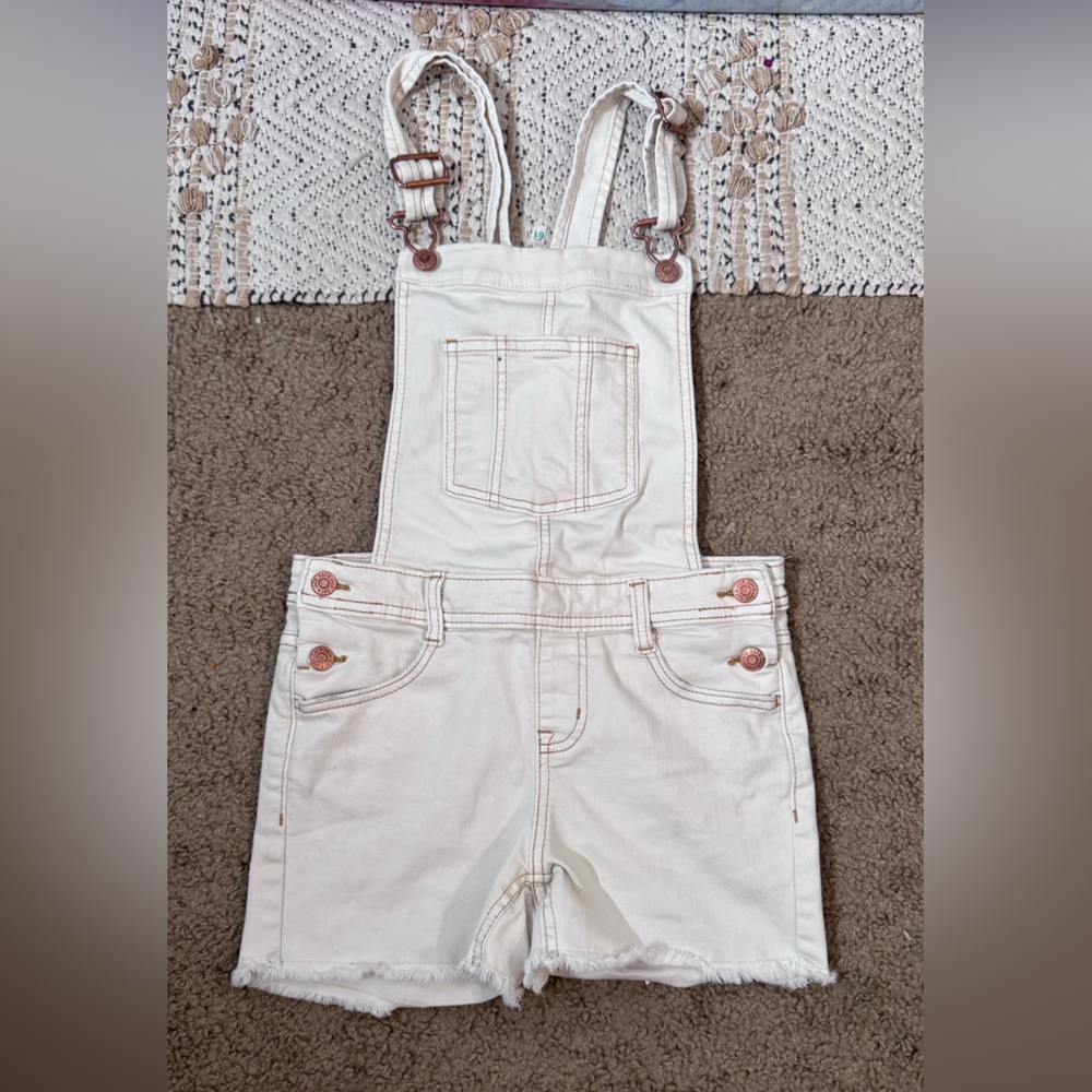 Cat & Jack Cream Denim Overalls with Contrast Brown Stitching